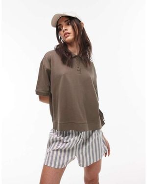 TOPSHOP Short Sleeve Boxy Polo - Brown