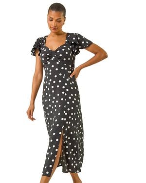 Roman Spot Print Sweetheart Midi Dress - Black