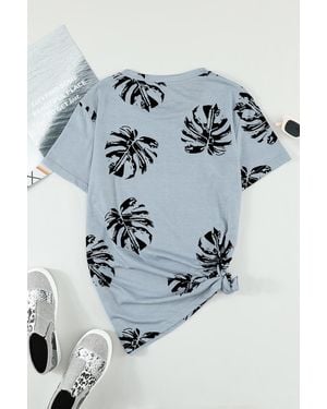 Everyday the Label Crew Neck Tropical Plants Print T-Shirt - Grey