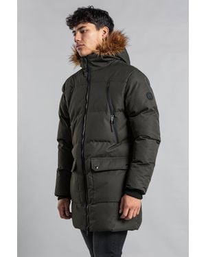 Tokyo Laundry Padded Longline Coat With Faux Fur Hood - Grey
