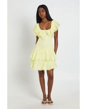 Boohoo Occasion Burnout Open Back Ruffle Detail Mini Dress - Yellow