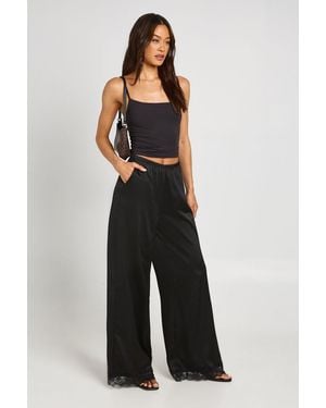 Boohoo Tall Satin Lace Trim Wide Leg Trousers - Blue