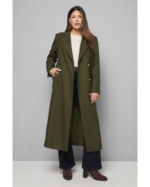 Wallis Pu Pocket Detail Longline Coat - Green
