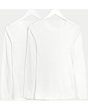 Marks & Spencer M&S Pack Of 2 Thermal Pointelle Long Sleeve Tops - White