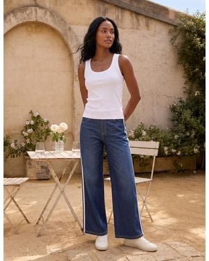 Blue Vanilla Multi Stretch Side Stripe Deep Waistband Trousers - Blue