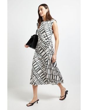 PRINCIPLES Ruched Side Asymmetric Sleeve Midi Dress - White