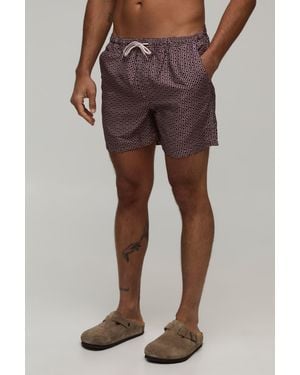 BoohooMAN Abstract Print Mid Length Swim Short - Brown