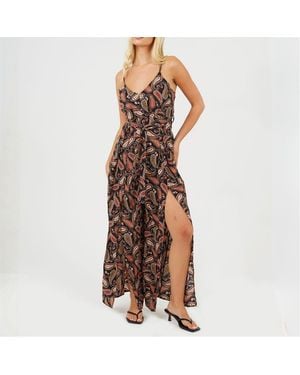 Brave Soul Spaghetti Strap Paisley Palazzo Jumpsuit - Brown