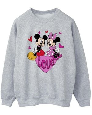Disney Ladies Love Hearts Mickey & Minnie Mouse Sweatshirt (Sport) - Grey