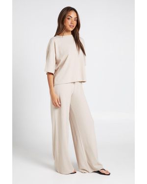 Boohoo Crinkle Boxy Oversized Top Wide Leg Trouser Co Ord - Natural