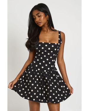 Boohoo Polka Dot Puffball Hem Mini Dress - Black