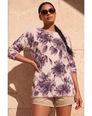 Roman Floral Print Fluffy Knit Jumper - Pink