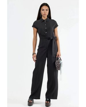 Busem Bredelijne Overhemdkraag Jumpsuit Met Knopen - Zwart