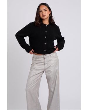 Urban Bliss Floral Button Cropped Cardigan - Black
