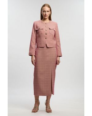 Karen Millen Tailored Check Pencil Midi Skirt