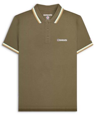 Lambretta T-Shirt Twin Tipped Polo Button Fastening Khaki Textile - Green