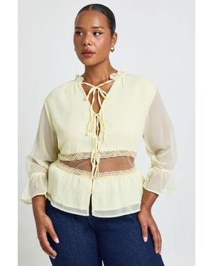 Boohoo Plus Crinkle Chiffon Lace Insert Blouse - Natural
