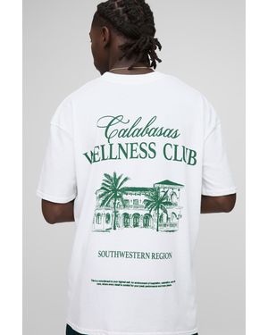 BoohooMAN Oversized Extended Neck Calabasas Wellness Club T-shirt - White