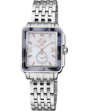 Gv2 Bari Tortoise Swiss Quartz Diamonds Mother Of Pearl Dial Stainless Steel Bracelet Watch - White