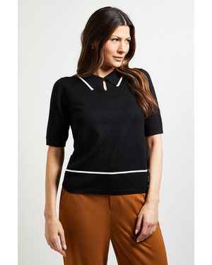 Wallis Collared Tipped Knitted T Shirt - Black