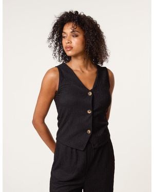 Blue Vanilla Crinkle Button Front Waistcoat - Black
