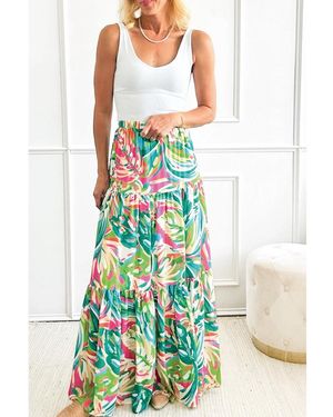 Azura Exchange Groene Abstract Gedrukte Hoge Taille Laagjes Maxi Rok - Wit