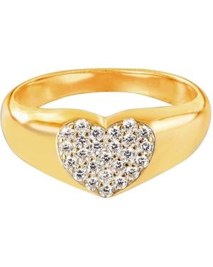 SEOL + GOLD 18Ct Plated Pave Heart Signet - Metallic