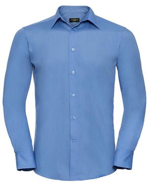 Russell Collection Poplin Tailored Long-Sleeved Shirt (Corporate) - Blue