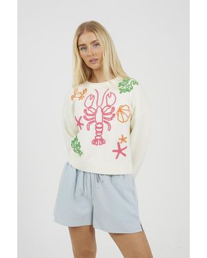 Brave Soul Sea Life Embroidered Jumper - White