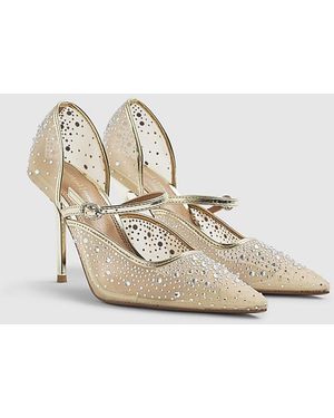 River Island Court Heels Embellished Textile - Natural