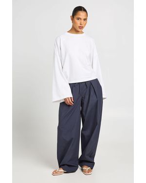 Boohoo Cotton Poplin Barrel Leg Trousers - Blue