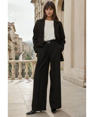 Hiccup Wide Leg Pleated Trousers - Black
