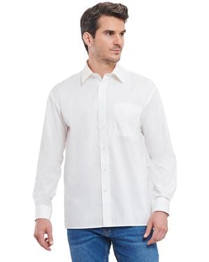 Russell Collection Poplin Easy-Care Long-Sleeved Shirt Cotton - White