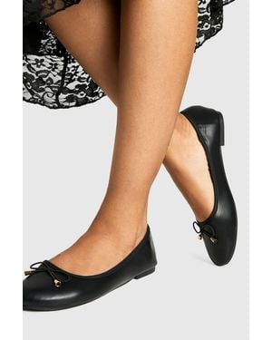 Boohoo Bow Detail Trim Ballet Flats - Black