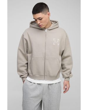 BoohooMAN Regular Paisley Back Print Zip Through Hoodie - Grey