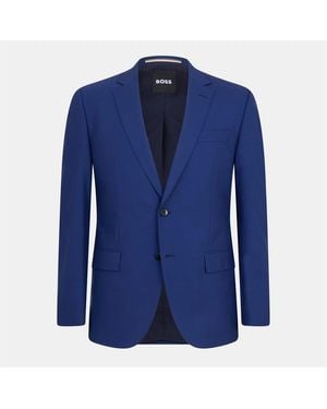 BOSS Solid Patterned Lapel Collared Suit Jacket With Flap Pocket - Blue