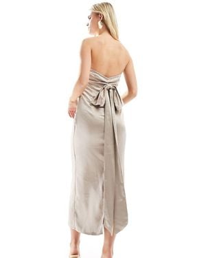 In The Style Petite Bandeau Satin Bow Detail Midi Dress - White