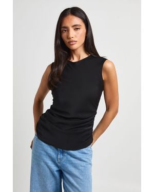 Boohoo Racer Ruched Woven Top - Black