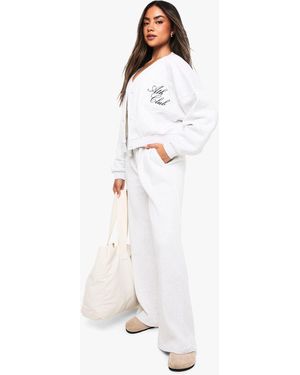Boohoo Button Through Cardigan And Jogger Tracksuit - White