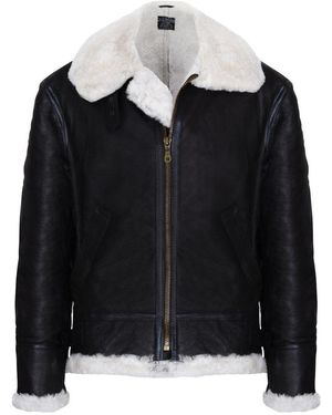 Infinity Leather Pilot B3 Flying Shearling Sheepskin Bomber Aviator Jacket - Black