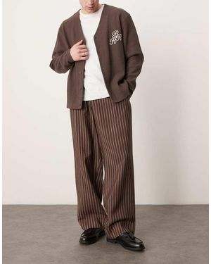 ASOS Wide Leg Smart Trousers With Turn Up Hem - Brown