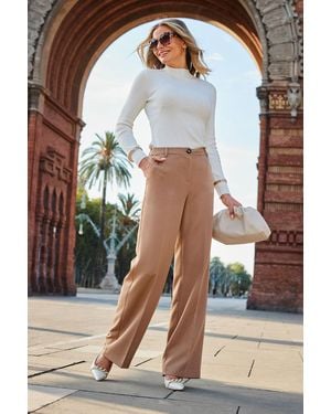 Sosandar Camel Wide Leg Trousers - Brown