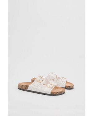 Oasis Lorleese Lace Double Boucle Footbed Sandals - White