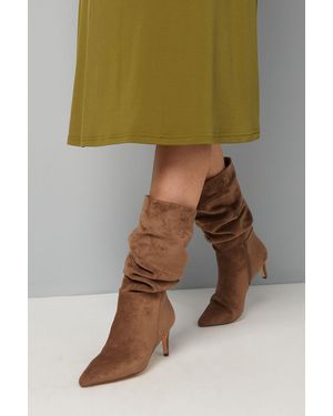 Wallis Amelia Faux Suede Ruche Kitten Heel Calf Boots - Green