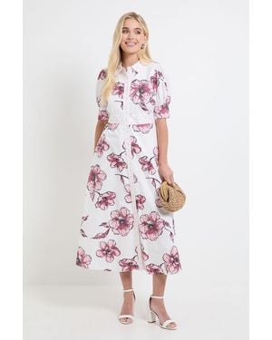 Wallis Petite Summer Cotton Floral Shirt Dress - White