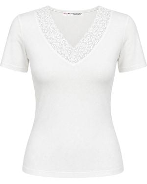 MixRay Lace V-Neck Slim Fit Blouse - White