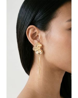 Boohoo Orchid Flower Fringed Statement Earrings - Black