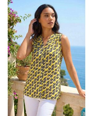 Roman Geo Print Pleat Front Vest Top - Yellow