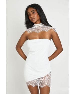 Boohoo Lace Cape Detail Mini Dress - White