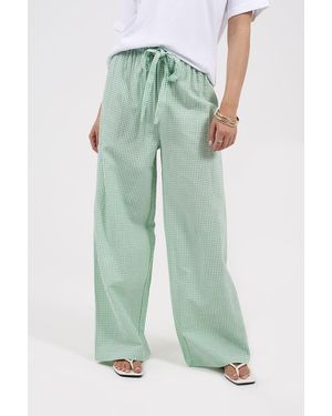 Brave Soul Gingham Tie Waist Straight Leg Trousers - Green
